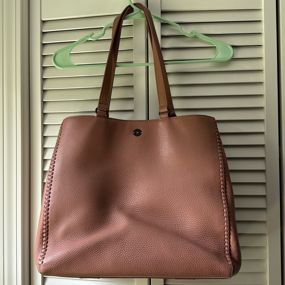 Dagne Dover Dust Pink Leather Laptop Tote